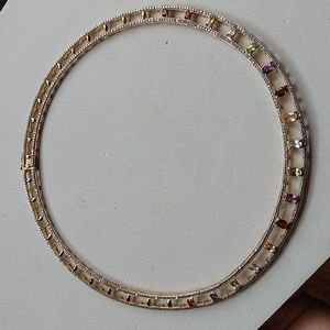 Ross Simons 925 sterling silver gemstone collar necklace diamond cut gold plated